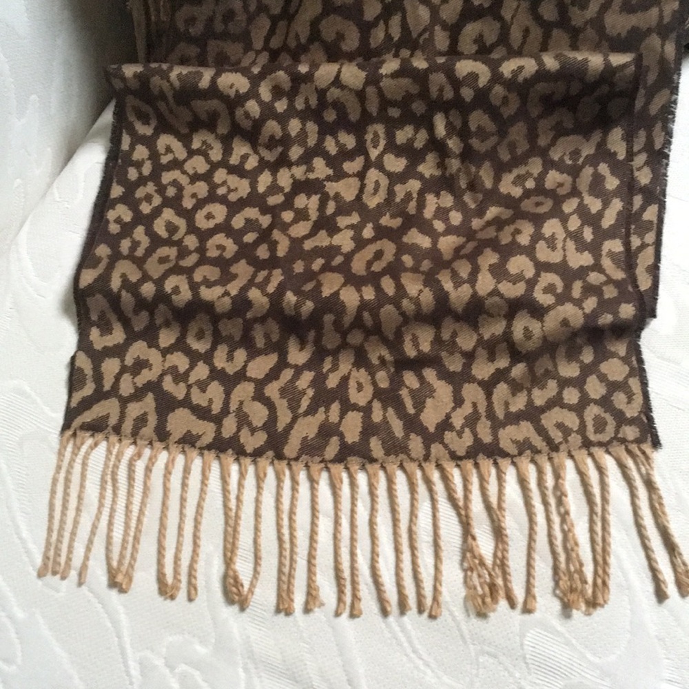 Brown and Tan Leopard Print Scarf 14”x 70” - Picture 1 of 5